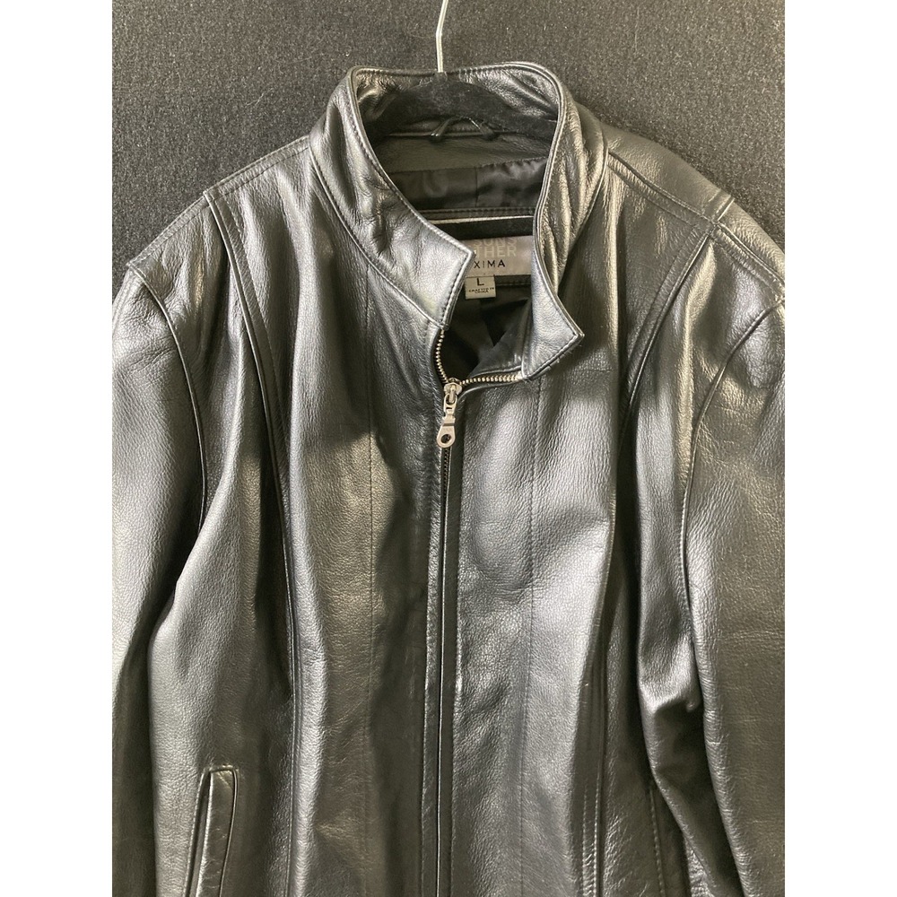 Wilsons Leather Maxima Womens L Black Genuine Leather Moto Cafe Racer Jacket